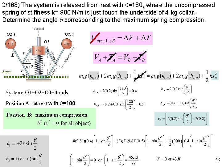 3/168) The system is released from rest with q=180, where the uncompressed spring of