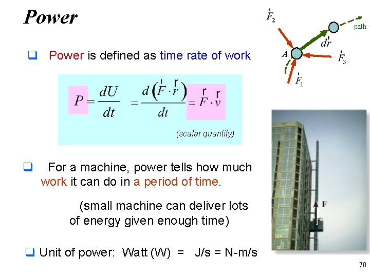 Power path q Power is defined as time rate of work A (scalar quantity)