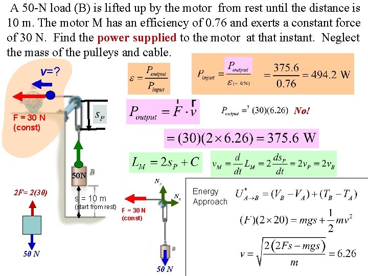 A 50 -N load (B) is lifted up by the motor from rest until