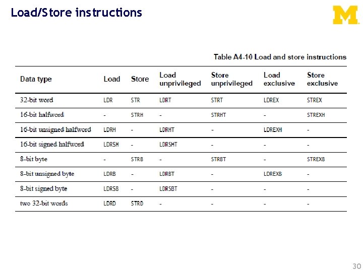 Load/Store instructions 30 