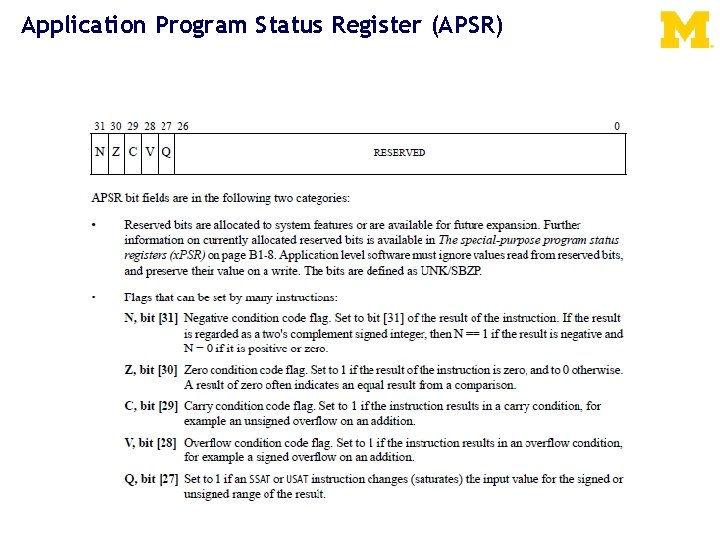 Application Program Status Register (APSR) 