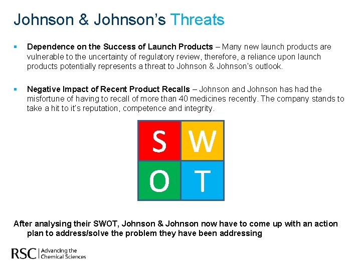 Johnson & Johnson’s Threats § Dependence on the Success of Launch Products – Many
