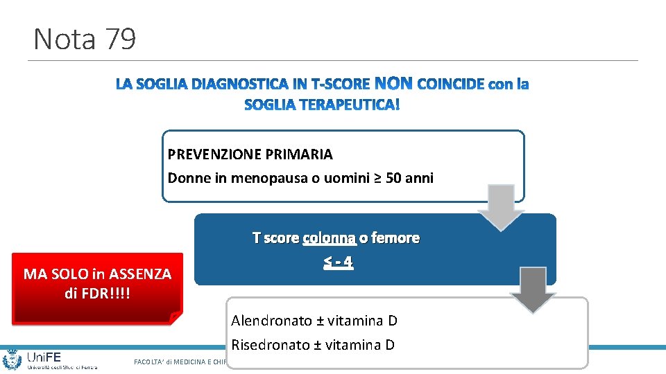 Nota 79 PREVENZIONE PRIMARIA Donne in menopausa o uomini ≥ 50 anni MA SOLO