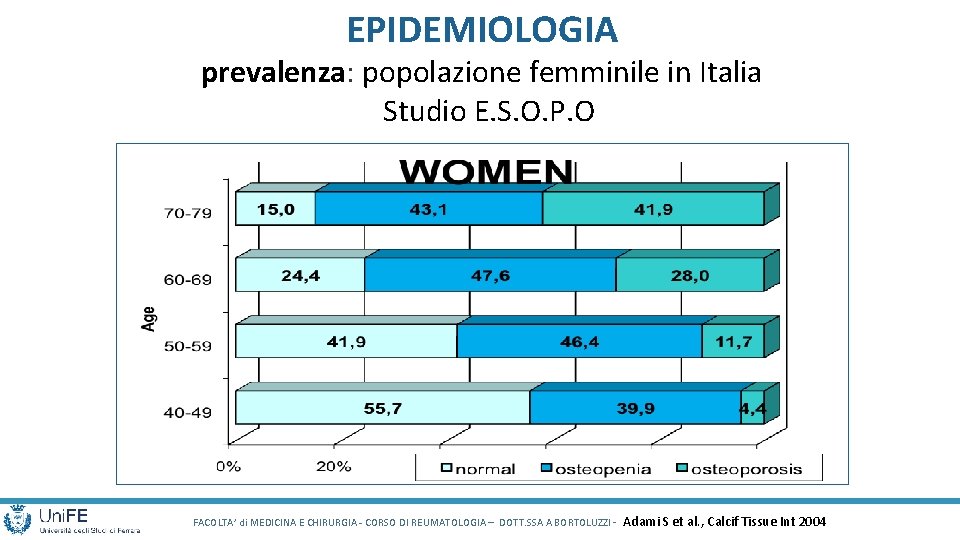 EPIDEMIOLOGIA prevalenza: popolazione femminile in Italia Studio E. S. O. P. O FACOLTA’ di