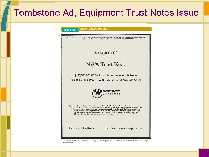 Tombstone Ad, Equipment Trust Notes Issue 8 