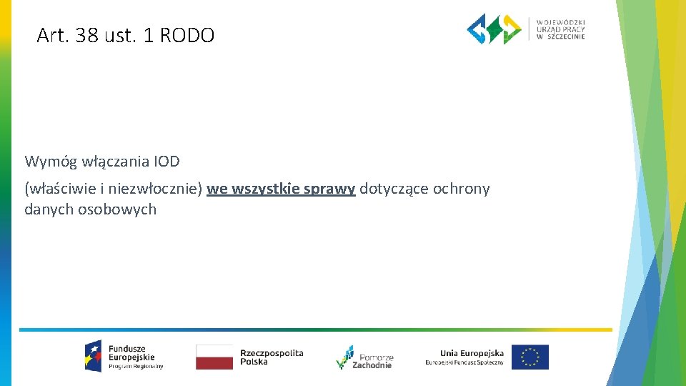 Art. 38 ust. 1 RODO Wymóg włączania IOD (właściwie i niezwłocznie) we wszystkie sprawy