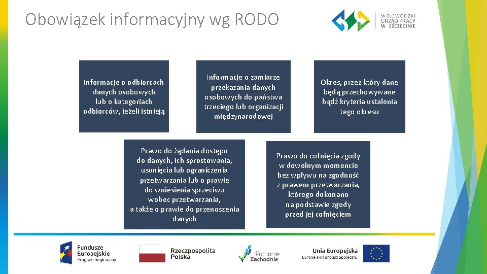 Obowiązek informacyjny wg RODO Informacje o odbiorcach danych osobowych lub o kategoriach odbiorców, jeżeli