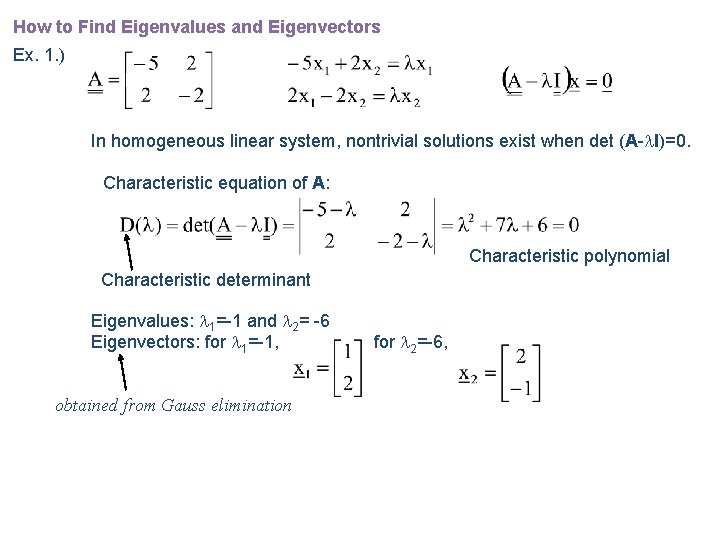 How to Find Eigenvalues and Eigenvectors Ex. 1. ) In homogeneous linear system, nontrivial