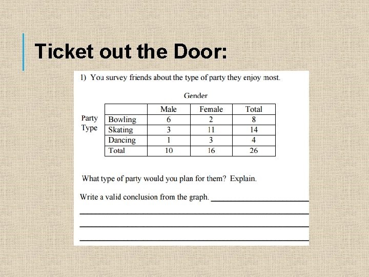 Ticket out the Door: 