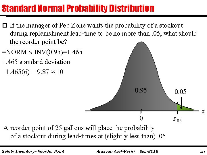 Standard Normal Probability Distribution p If the manager of Pep Zone wants the probability