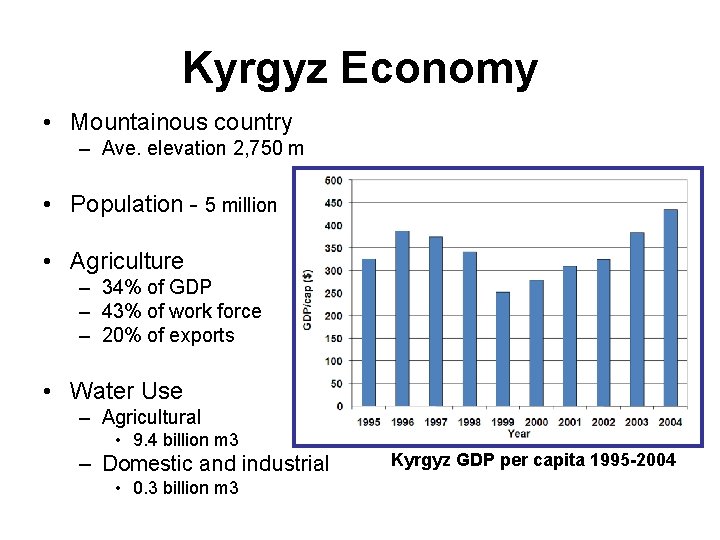 Kyrgyz Economy • Mountainous country – Ave. elevation 2, 750 m • Population -