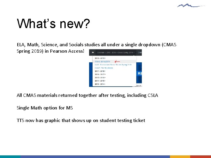 What’s new? ELA, Math, Science, and Socials studies all under a single dropdown (CMAS