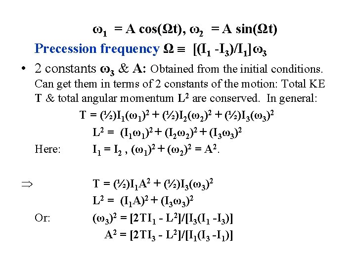 ω1 = A cos(Ωt), ω2 = A sin(Ωt) Precession frequency Ω [(I 1 -I