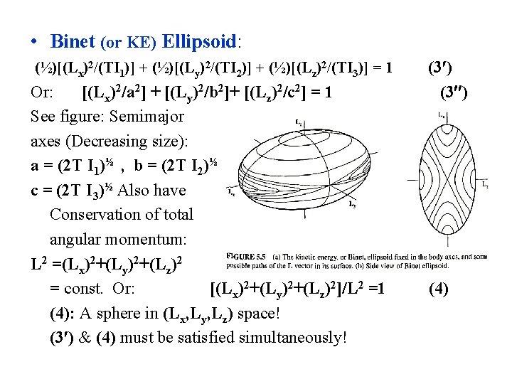  • Binet (or KE) Ellipsoid: (½)[(Lx)2/(TI 1)] + (½)[(Ly)2/(TI 2)] + (½)[(Lz)2/(TI 3)]