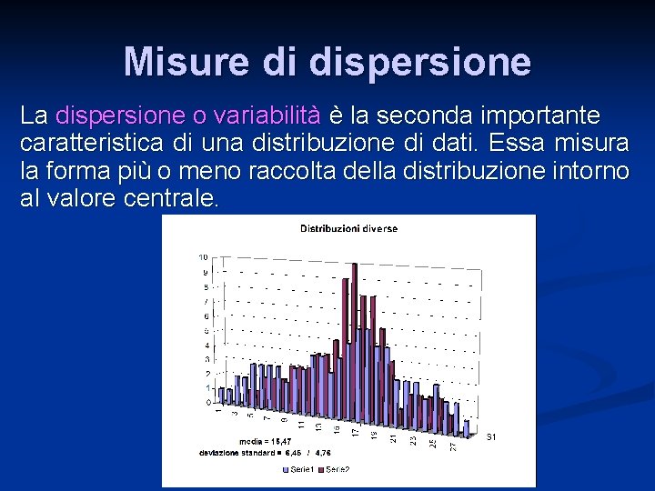 Misure di dispersione La dispersione o variabilità è la seconda importante caratteristica di una