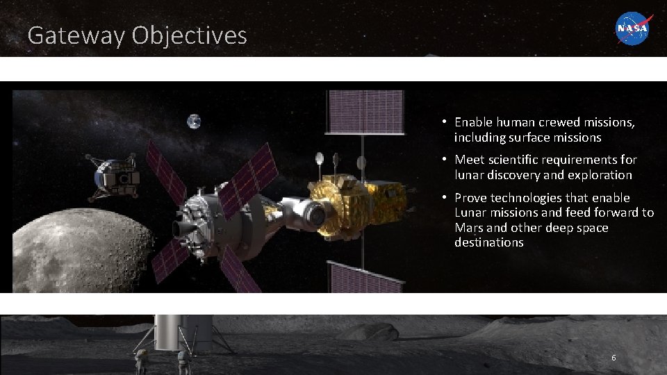 Gateway Objectives • Enable human crewed missions, including surface missions • Meet scientific requirements