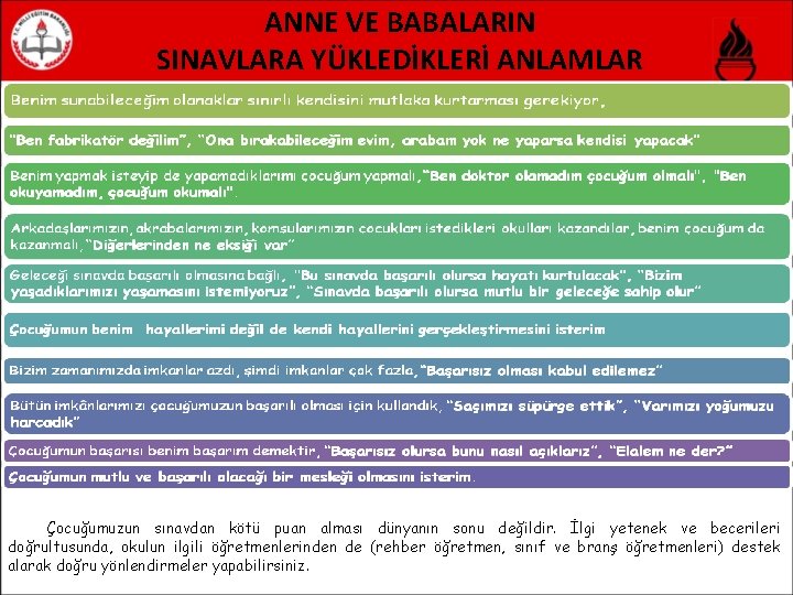 ANNE VE BABALARIN SINAVLARA YÜKLEDİKLERİ ANLAMLAR Çocuğumuzun sınavdan kötü puan alması dünyanın sonu değildir.