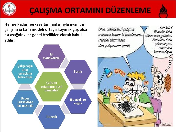  ÇALIŞMA ORTAMINI DÜZENLEME Her ne kadar herkese tam anlamıyla uyan bir çalışma ortamı