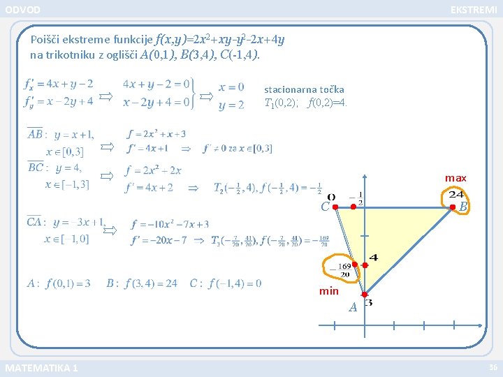 ODVOD EKSTREMI Poišči ekstreme funkcije f(x, y)=2 x 2+xy-y 2 -2 x+4 y na