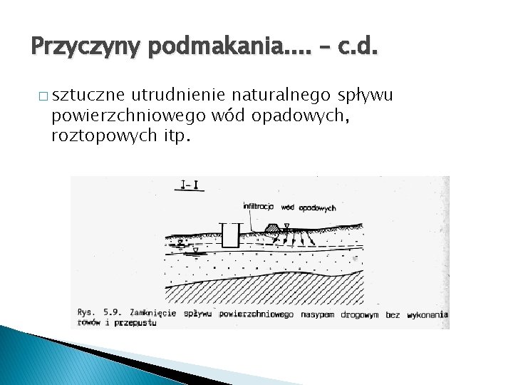 Przyczyny podmakania. . – c. d. � sztuczne utrudnienie naturalnego spływu powierzchniowego wód opadowych,