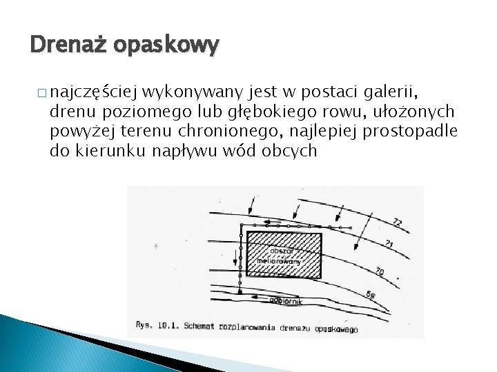 Drenaż opaskowy � najczęściej wykonywany jest w postaci galerii, drenu poziomego lub głębokiego rowu,