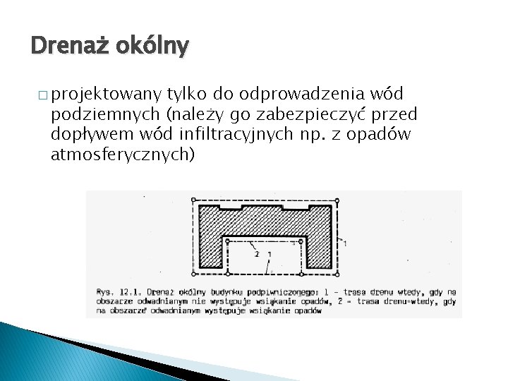 Drenaż okólny � projektowany tylko do odprowadzenia wód podziemnych (należy go zabezpieczyć przed dopływem