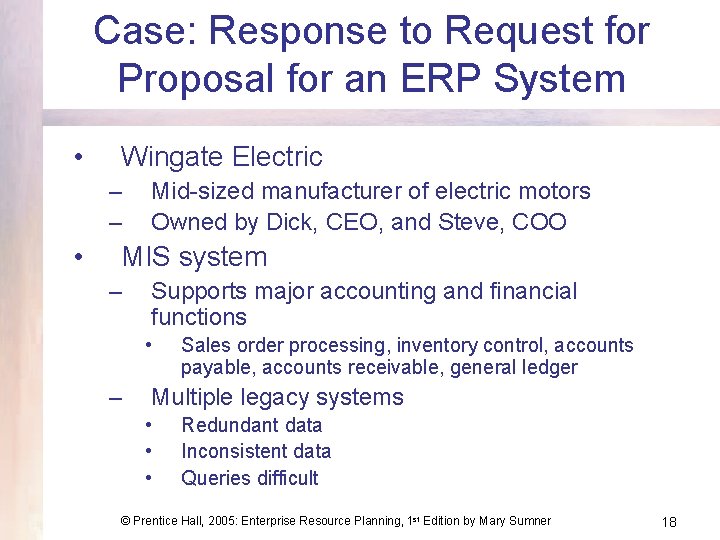 Case: Response to Request for Proposal for an ERP System • Wingate Electric –