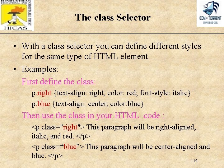 XP The class Selector • With a class selector you can define different styles