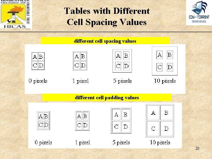 Tables with Different Cell Spacing Values XP different cell spacing values different cell padding