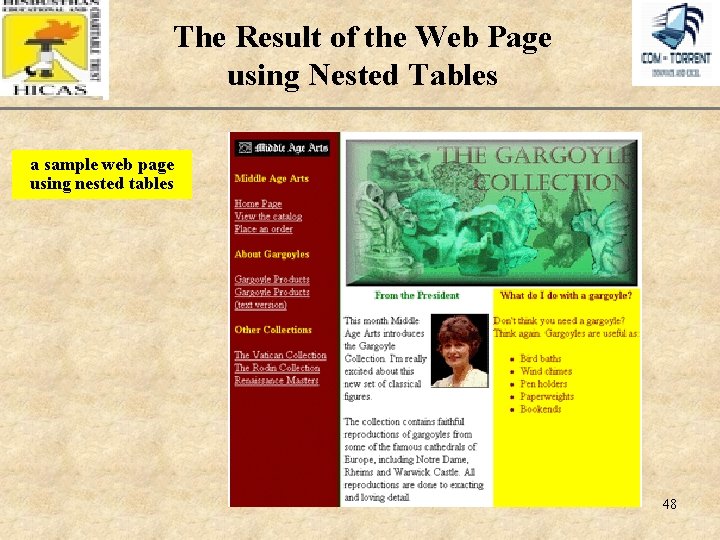 The Result of the Web Page using Nested Tables XP a sample web page