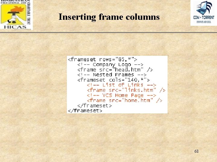 Inserting frame columns XP 68 