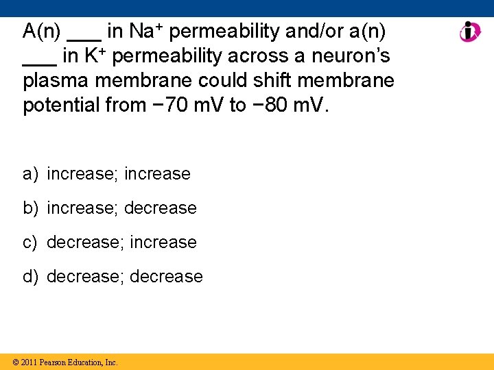 A(n) ___ in Na+ permeability and/or a(n) ___ in K+ permeability across a neuron’s