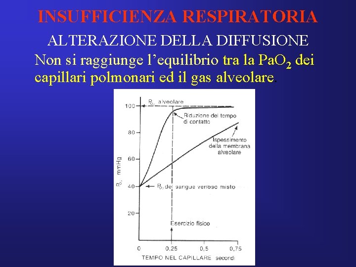 INSUFFICIENZA RESPIRATORIA ALTERAZIONE DELLA DIFFUSIONE Non si raggiunge l’equilibrio tra la Pa. O 2