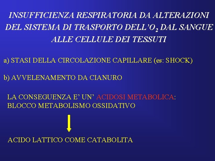 INSUFFICIENZA RESPIRATORIA DA ALTERAZIONI DEL SISTEMA DI TRASPORTO DELL’O 2 DAL SANGUE ALLE CELLULE