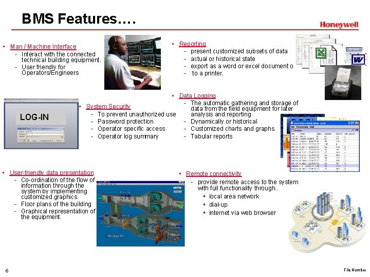 BMS Features…. • Man / Machine Interface - Interact with the connected technical building