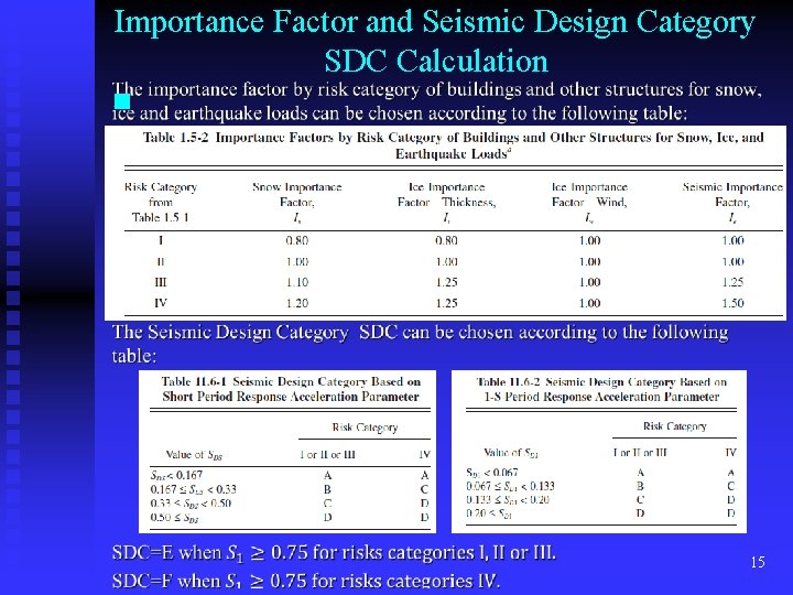 Importance Factor and Seismic Design Category SDC Calculation n 15 