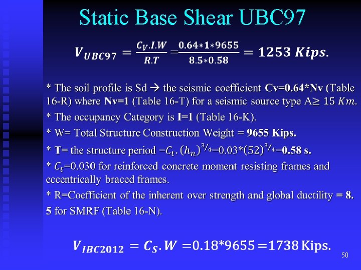 Static Base Shear UBC 97 50 