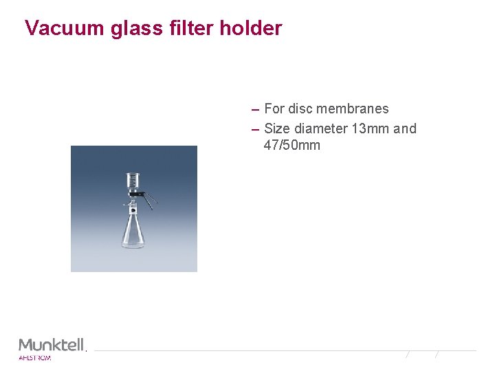 Vacuum glass filter holder – For disc membranes – Size diameter 13 mm and
