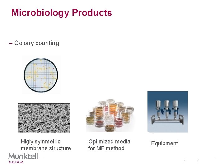 Microbiology Products – Colony counting Higly symmetric membrane structure Optimized media for MF method
