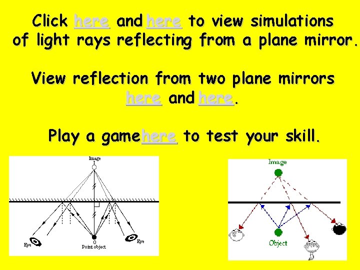 Click here and here to view simulations of light rays reflecting from a plane