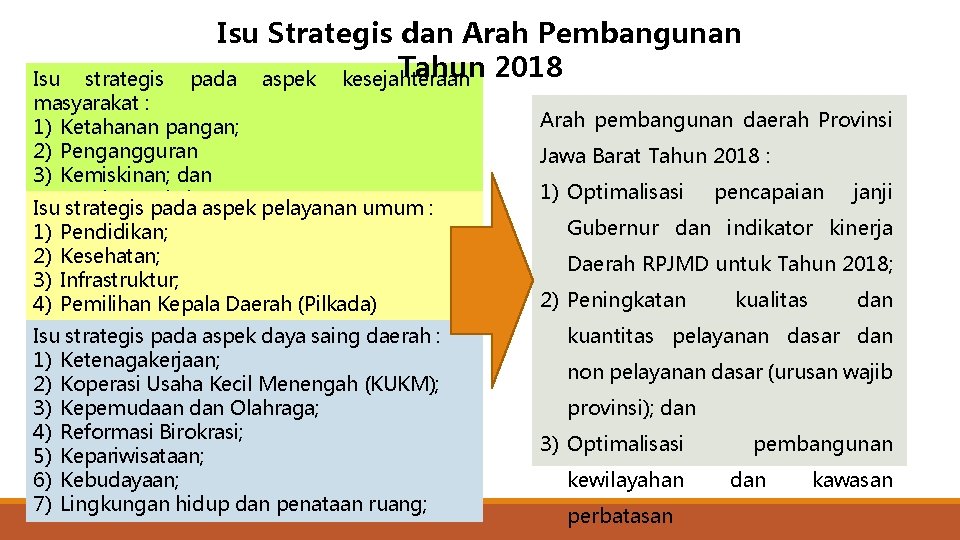 Isu Strategis dan Arah Pembangunan Tahun 2018 pada aspek kesejahteraan Isu strategis masyarakat :
