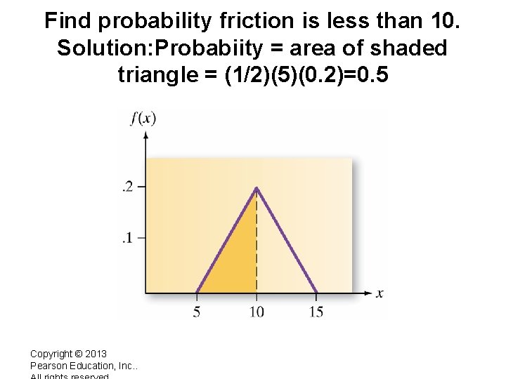 Find probability friction is less than 10. Solution: Probabiity = area of shaded triangle