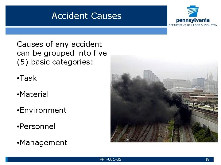 Accident Causes of any accident can be grouped into five (5) basic categories: •