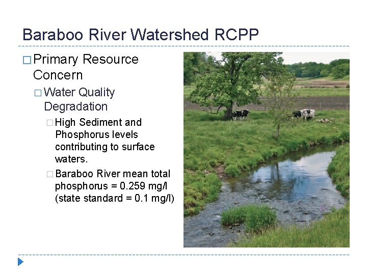 Baraboo River Watershed RCPP � Primary Resource Concern � Water Quality Degradation � High