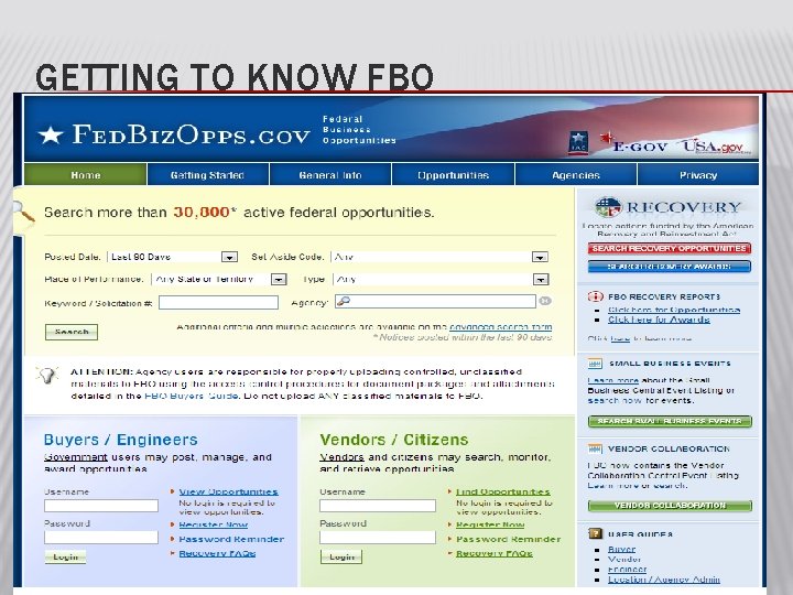 GETTING TO KNOW FBO Ø The Basics and General Information 