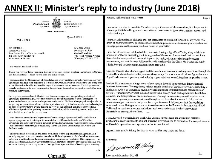 ANNEX II: Minister’s reply to industry (June 2018) 11 