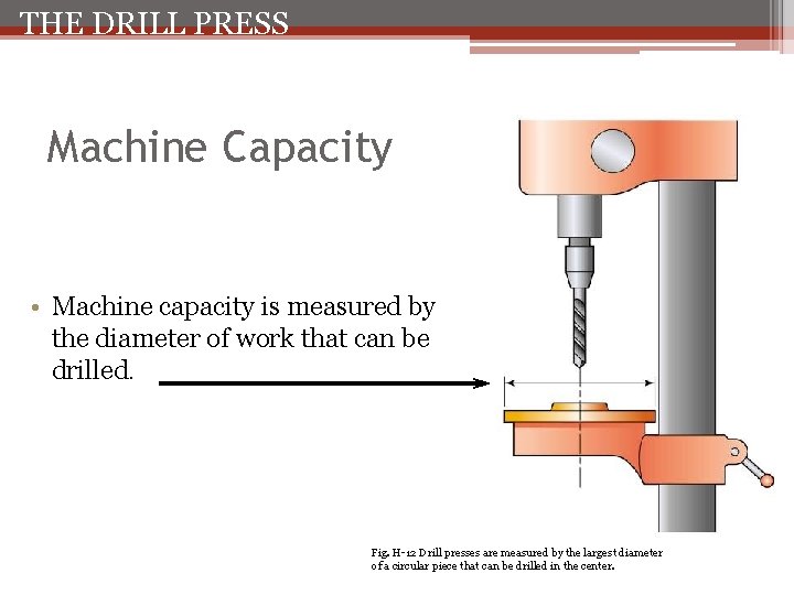 THE DRILL PRESS Machine Capacity • Machine capacity is measured by the diameter of