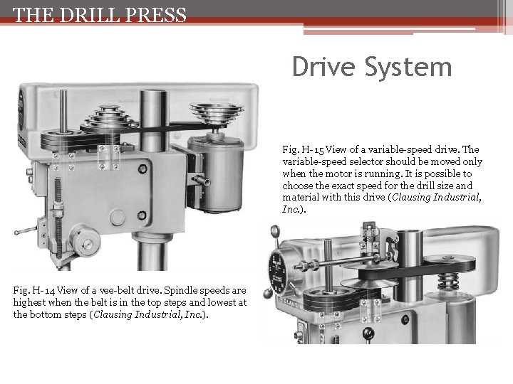THE DRILL PRESS Drive System Fig. H-15 View of a variable-speed drive. The variable-speed
