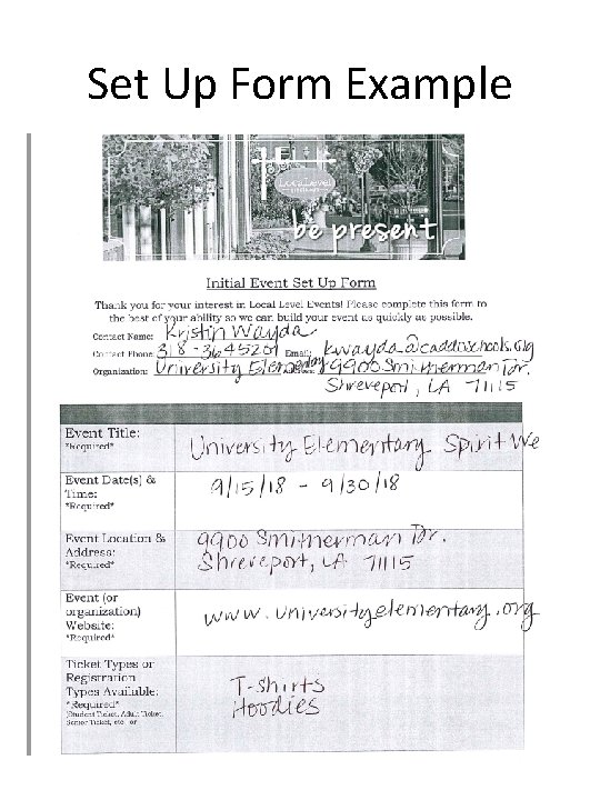 Set Up Form Example 