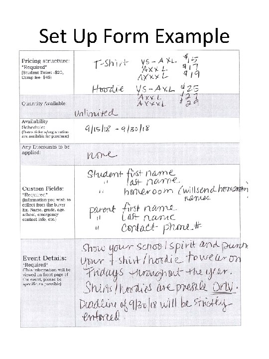 Set Up Form Example 